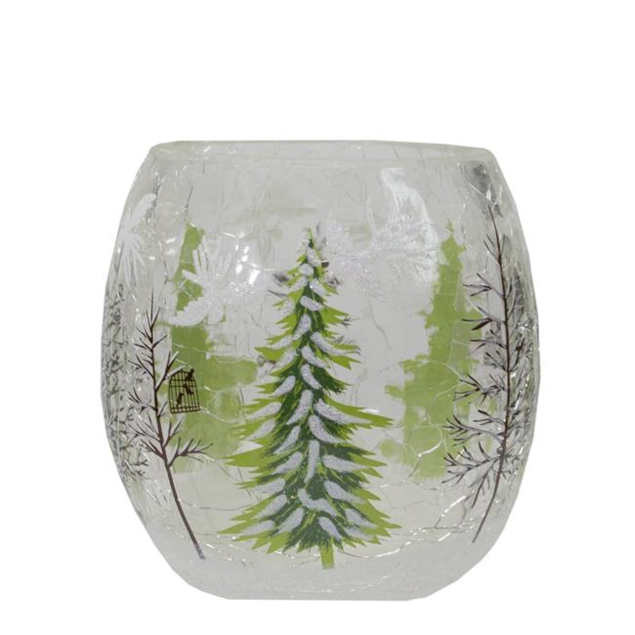 NorthLight 34343665 3 in. Hand Painted Christmas Pine Trees Flameless Glass Christmas Candle Holder